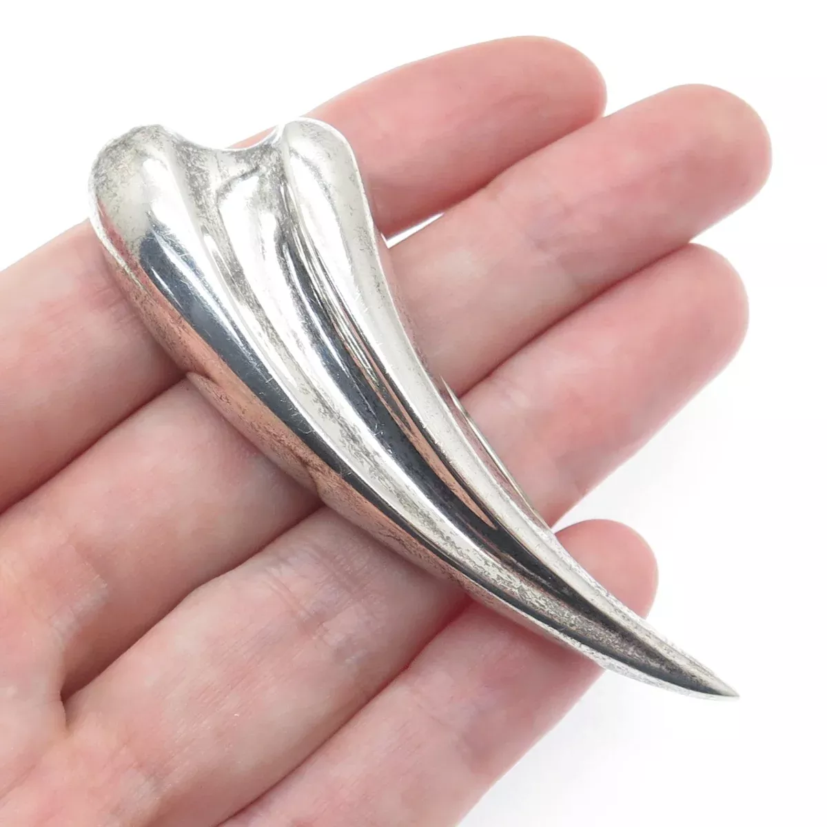 BAYANIHAN 925 Sterling Silver Vintage Modernist Heart/ Claw Pin Brooch