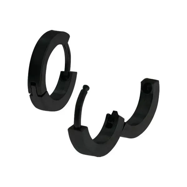 Black IP Plain Huggies Earrings