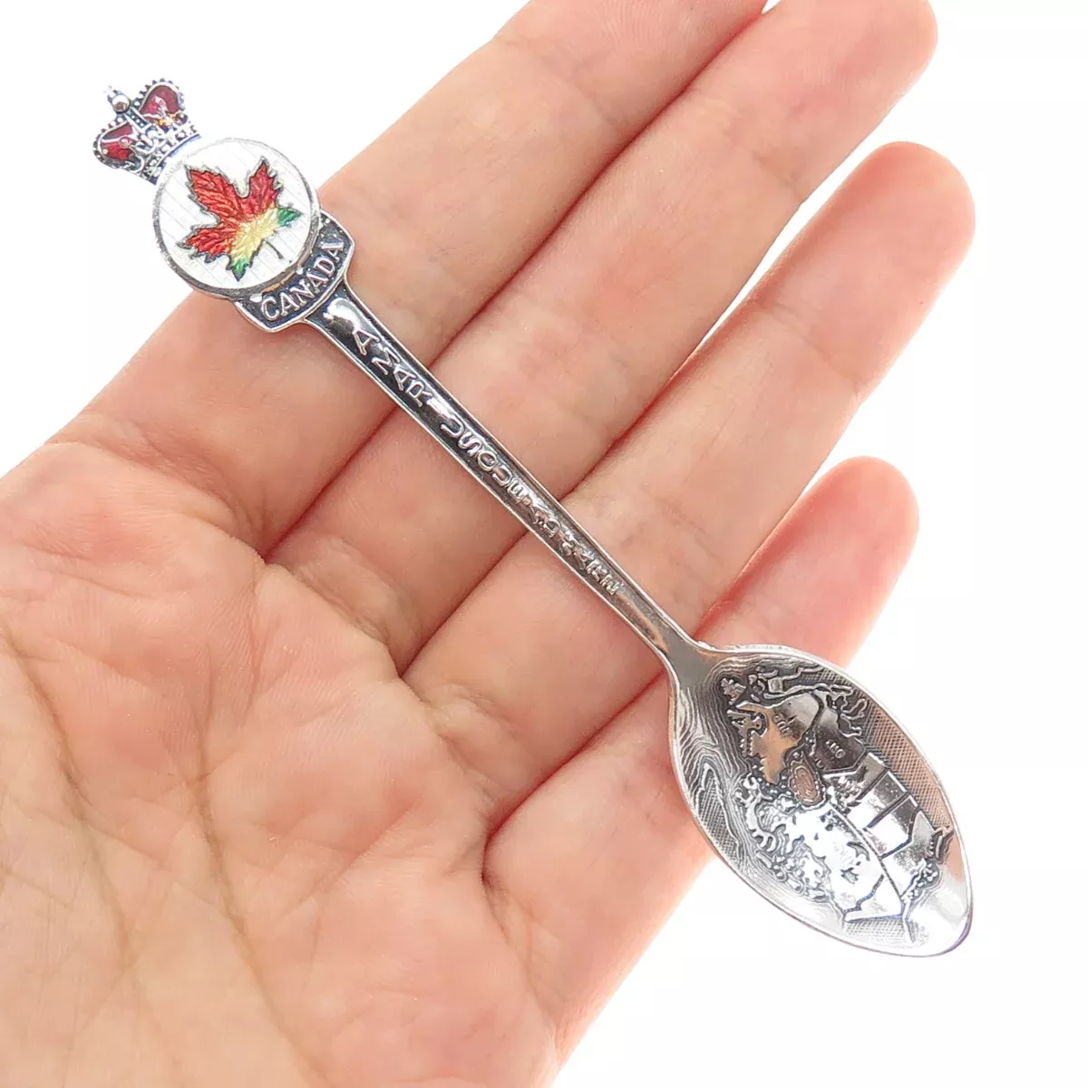 BREADNER CO. 925 Sterling Antique Enamel Canada From Sea To Sea Coffee Spoon