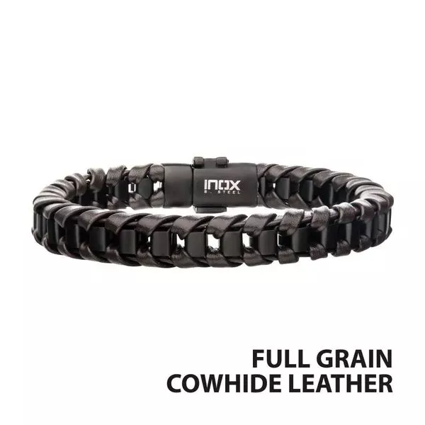 Brown Leather with Black IP Bracelet