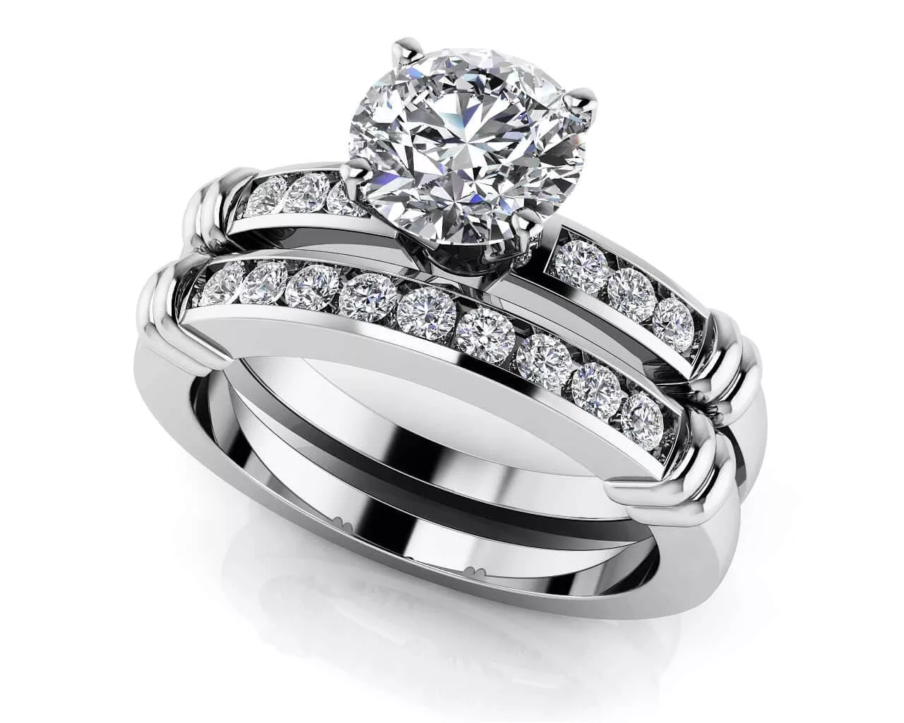 Channel Belt Bridal Set Ring 0.8 Carat Total Weight