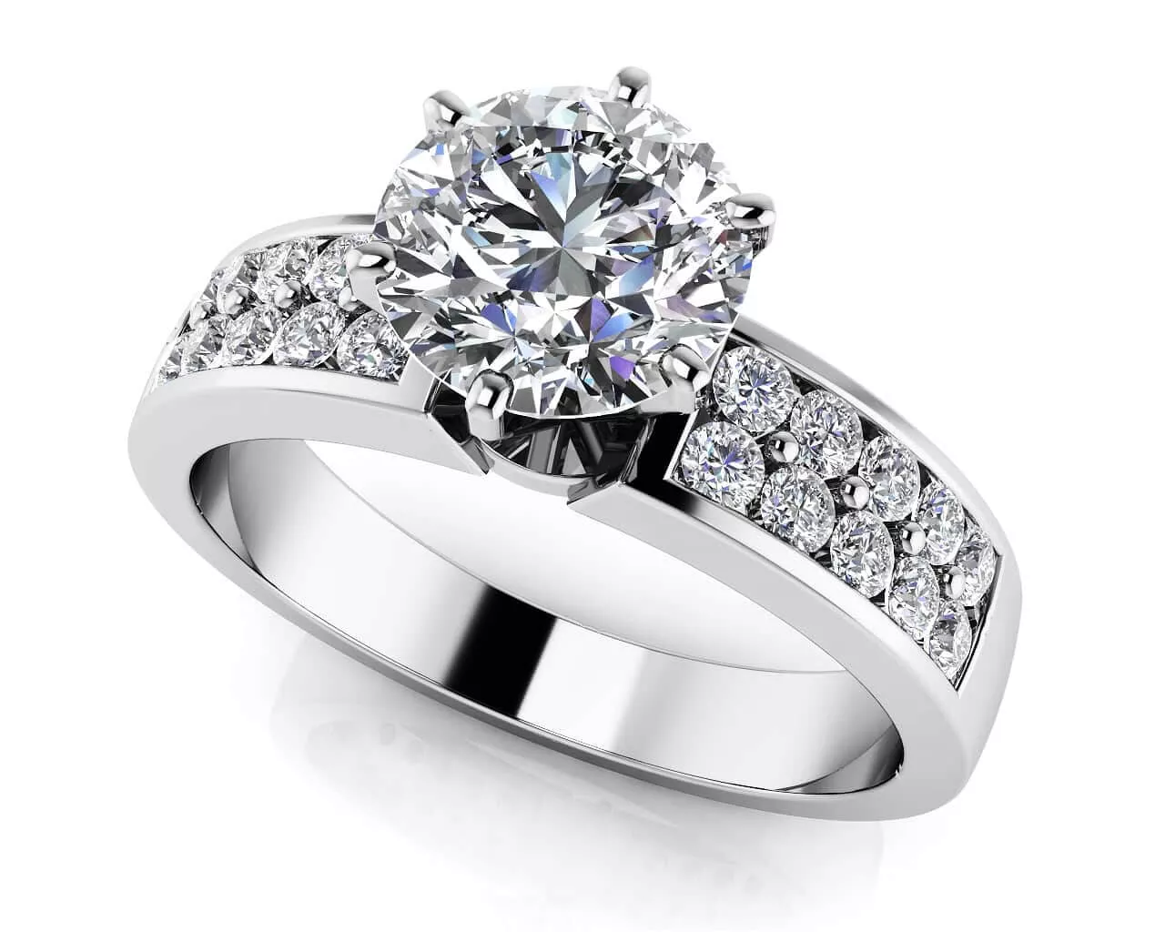 Channel Set 6 Prong Center Stone Engagement Ring 0.94 Carat Total Weight