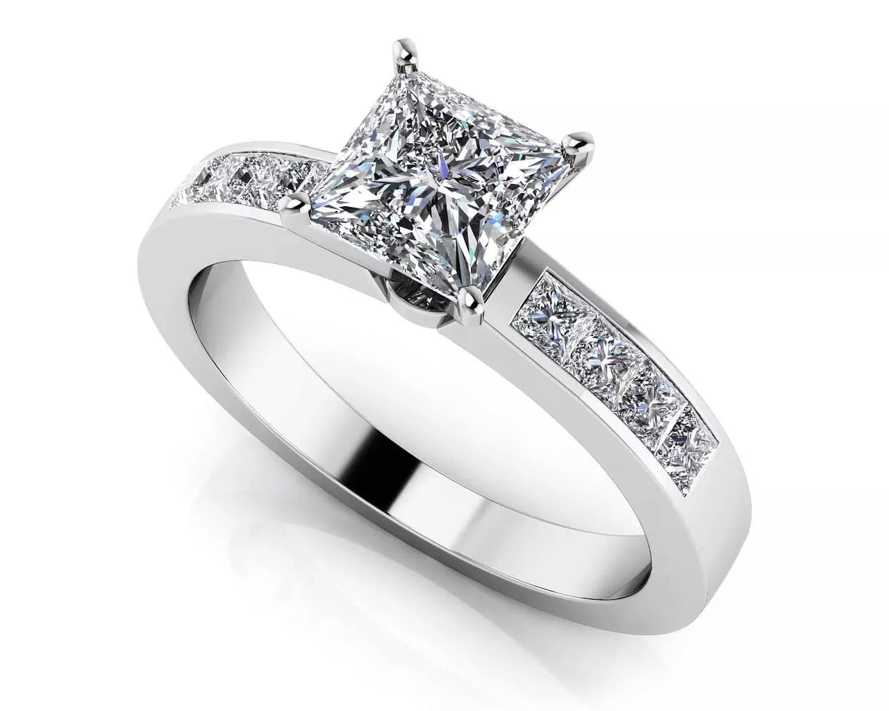 Channel Set Princess Cut Diamond Engagement Ring 1.0 Carat Total Weight
