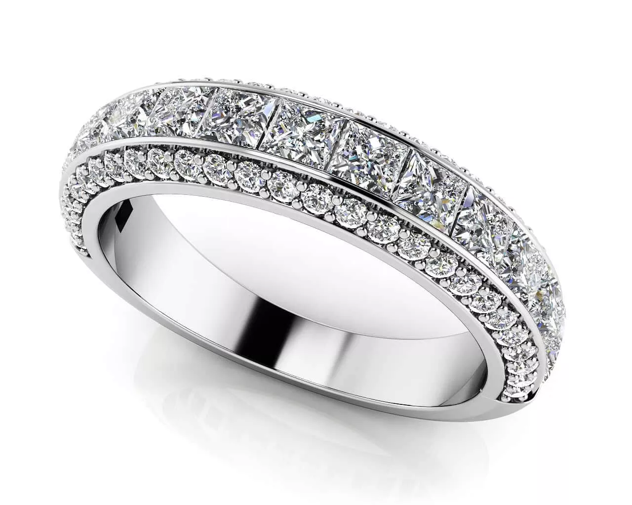Channel Set Princess and Round Anniversary Ring 1.35 Carat Total Weight