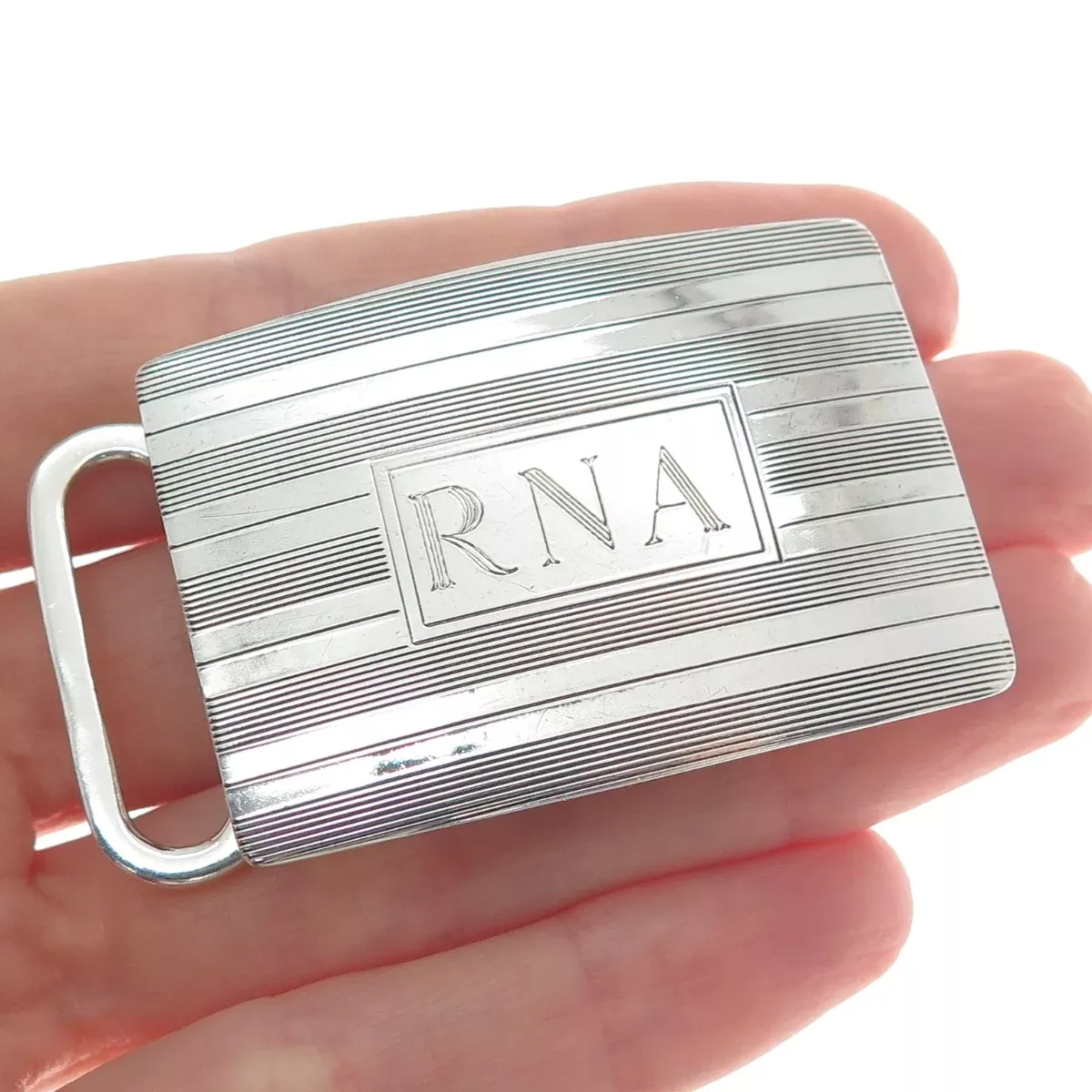 CHARLES THOMAE 925 Sterling Silver Vintage Engraved RNA Monogram Belt Buckle