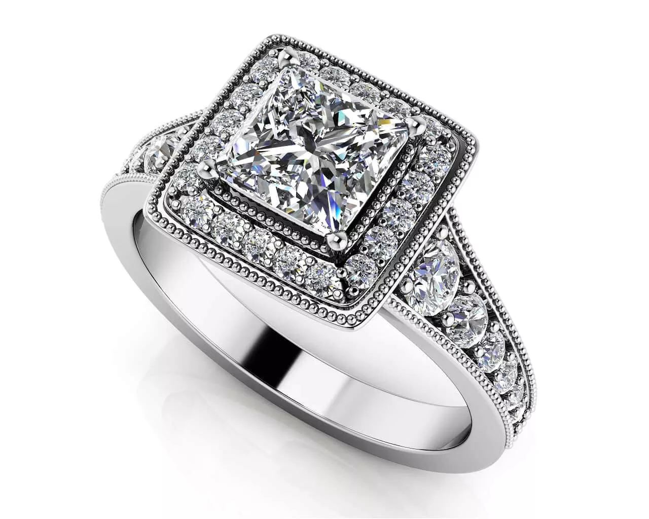 Charming Princess Engagement Ring 1.32 Carat Total Weight