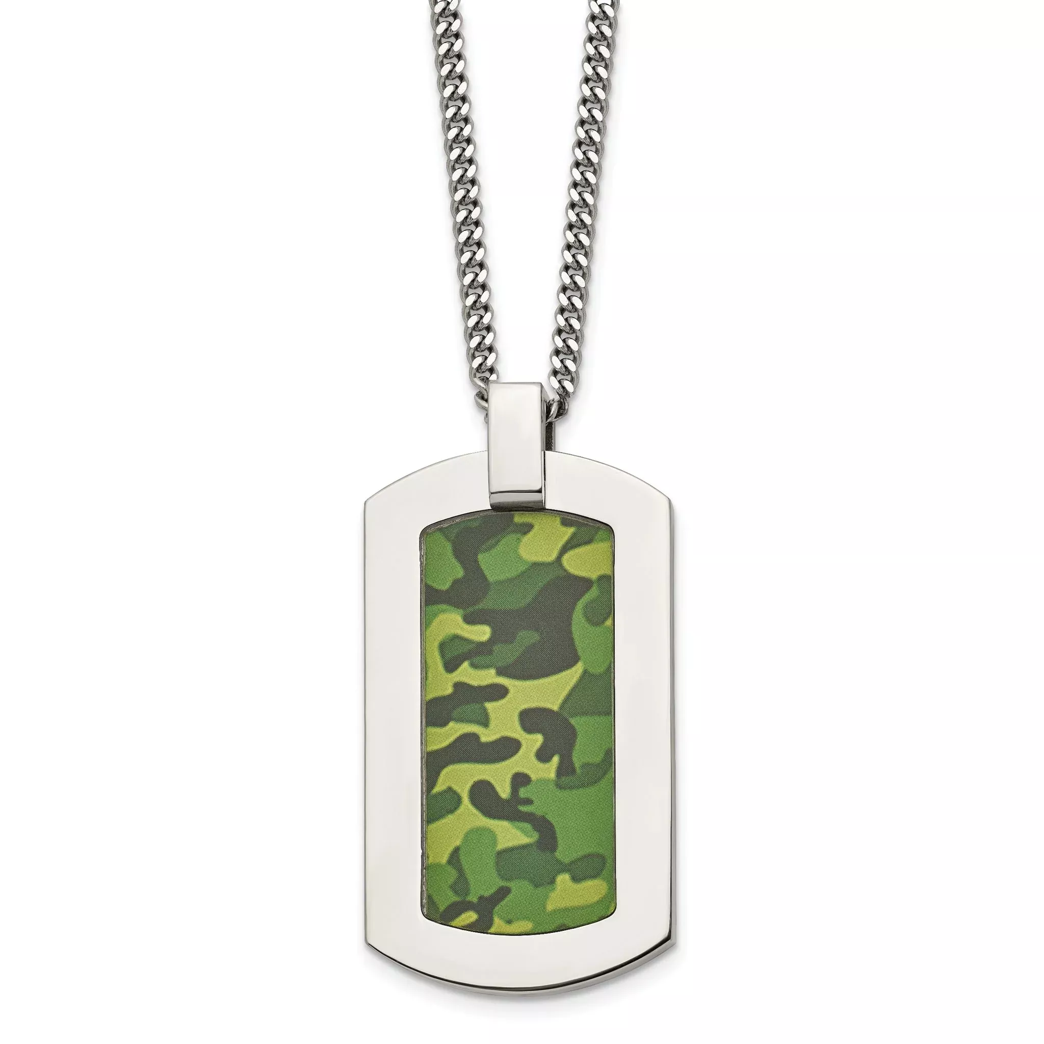 Chisel Stainless Steel Men's Camo Dog Tag Necklace 22 Engravable