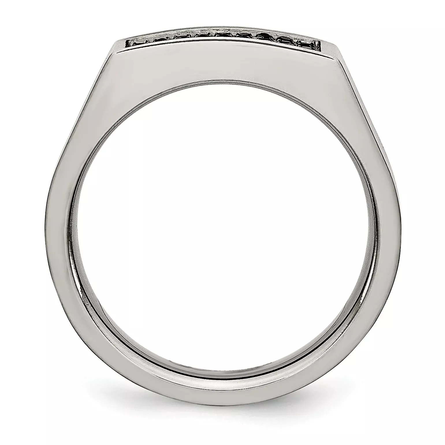 Chisel Titanium Brushed and Polished Black IP-plated CZ Signet Ring