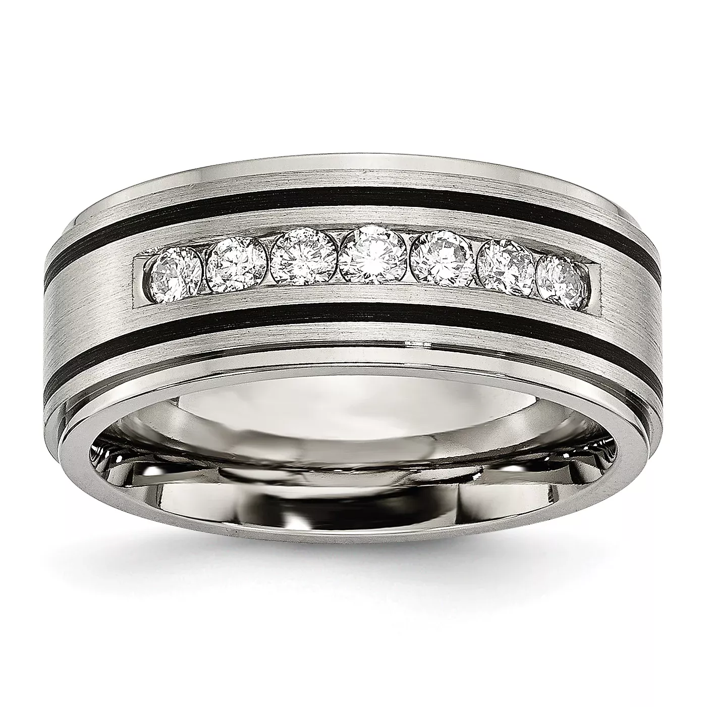 Chisel Titanium Brushed Polished and Enameled 1/2 Carat Diamond 9mm Band