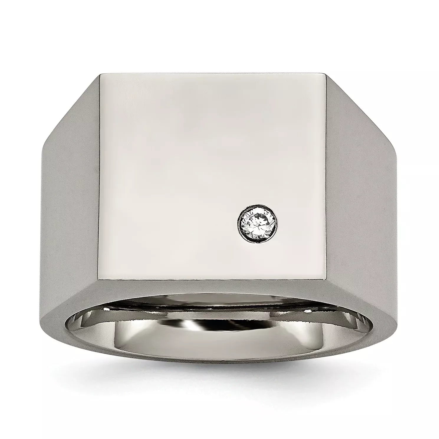 Chisel Titanium Polished CZ Signet Ring