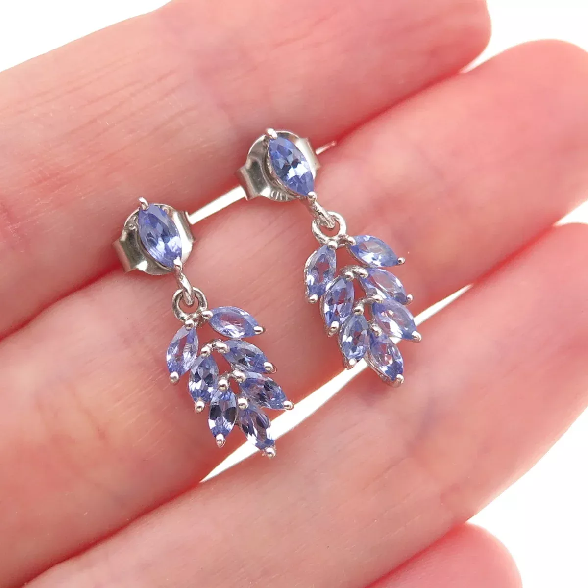 Chuck Clemency 925 Sterling Silver Real Tanzanite Floral Dangle Earrings