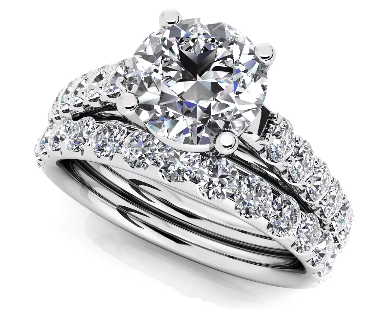 Classic Sparkle Diamond Wedding Set Ring 1.71 Carat Total Weight