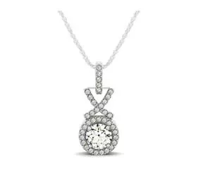Criss Cross Link Diamond Bail Halo Pendant 3 /8 Carat Total Weight