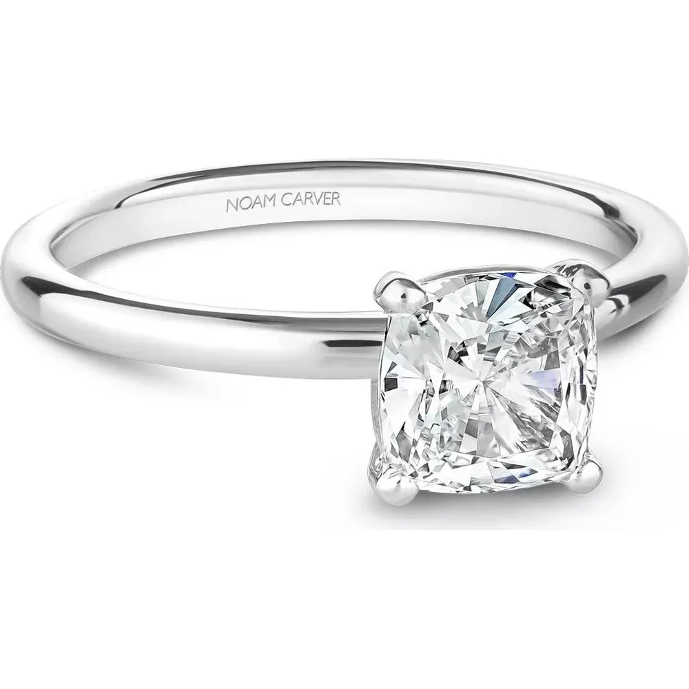 Cushion Cut Diamond Engagement Ring with Four-Prong Setting in White Gold by Noam Carver - Choose Your Center Diamond: 1 to 5 Carats, Sustainable Lab-Grown or Natural Earth-Mined