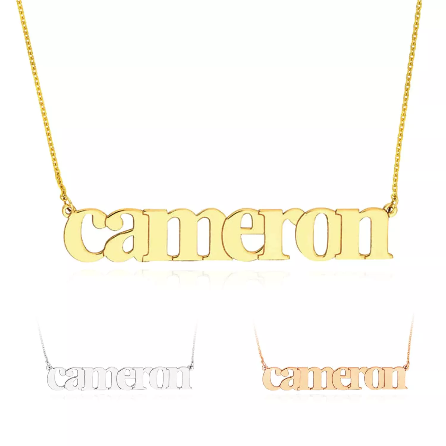 Customizable 14K Yellow Gold Typewriter Nameplate Necklace (Solid Links) 14"-18" Adjustable
