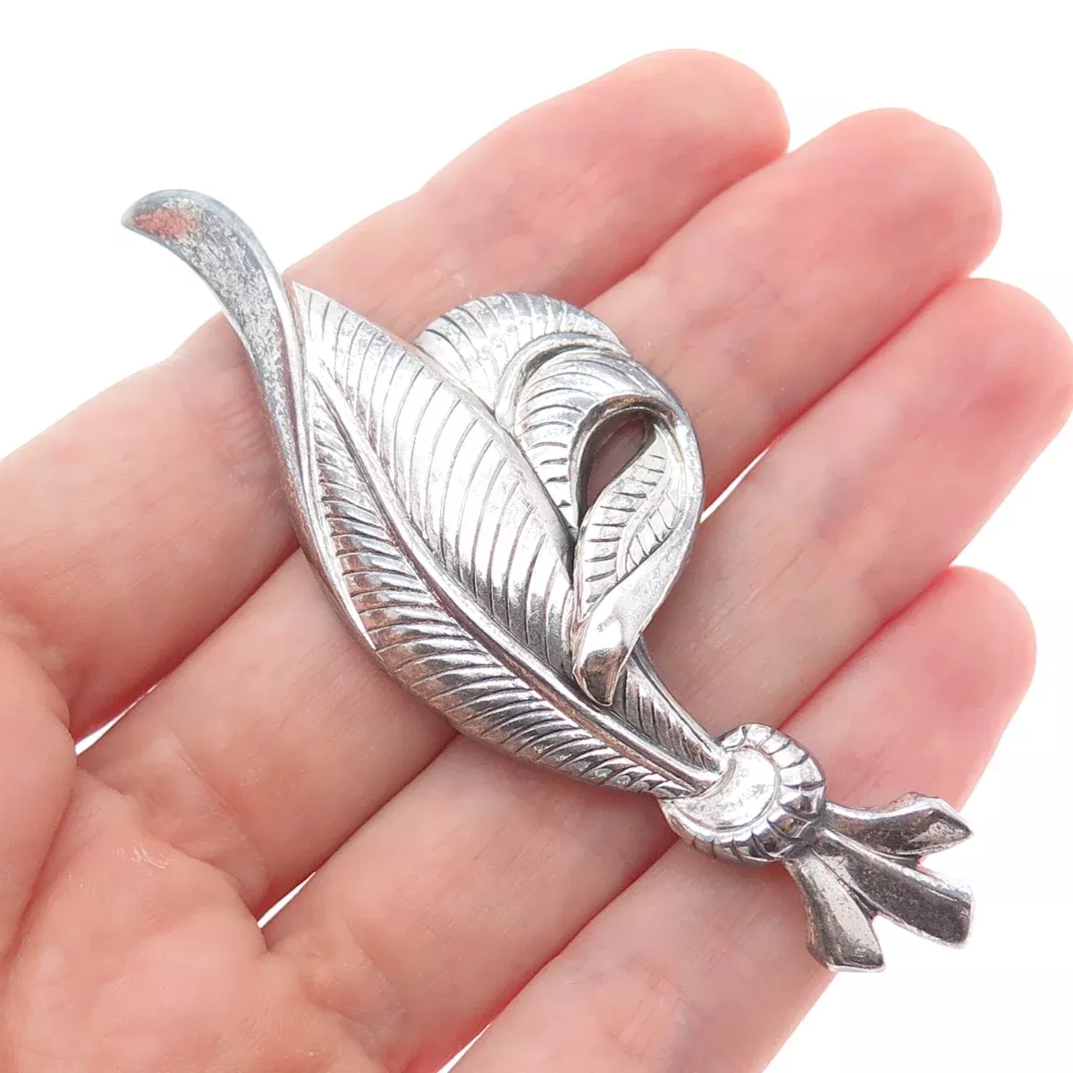 DANECRAFT 925 Sterling Silver Vintage Modernist Feather Oxidized Pin Brooch