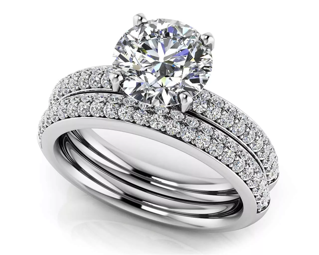 Dazzling Four Row Diamond Engagement Ring Set 1.25 Carat Total Weight