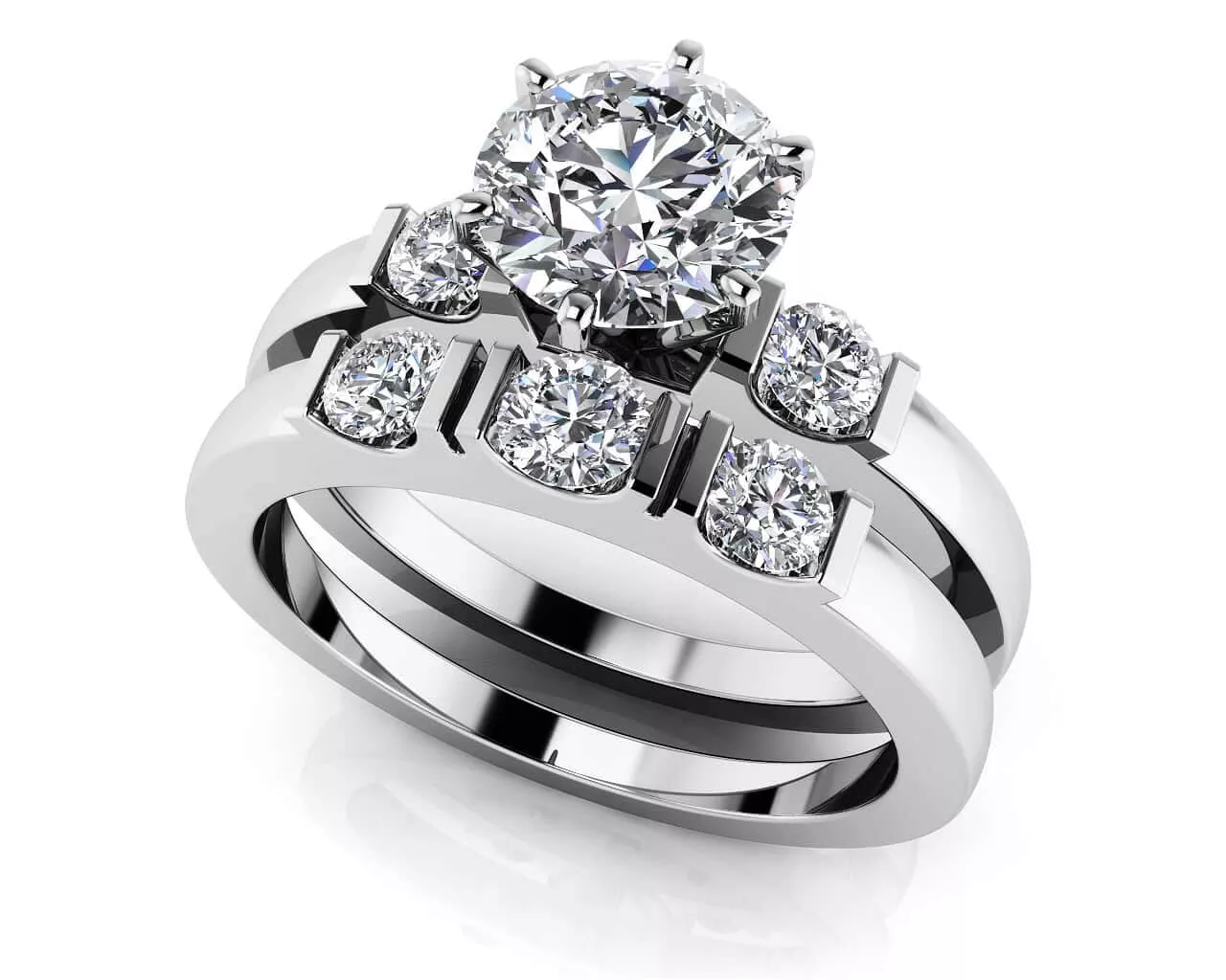 Deco Bridal Set Ring 1.6 Carat Total Weight