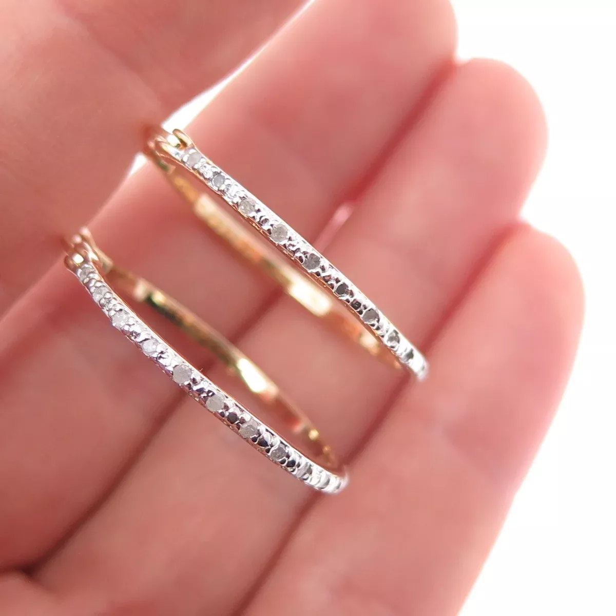 DEE BERKLE 925 Sterling Silver Gold Plated Real Diamond Hoop Earrings