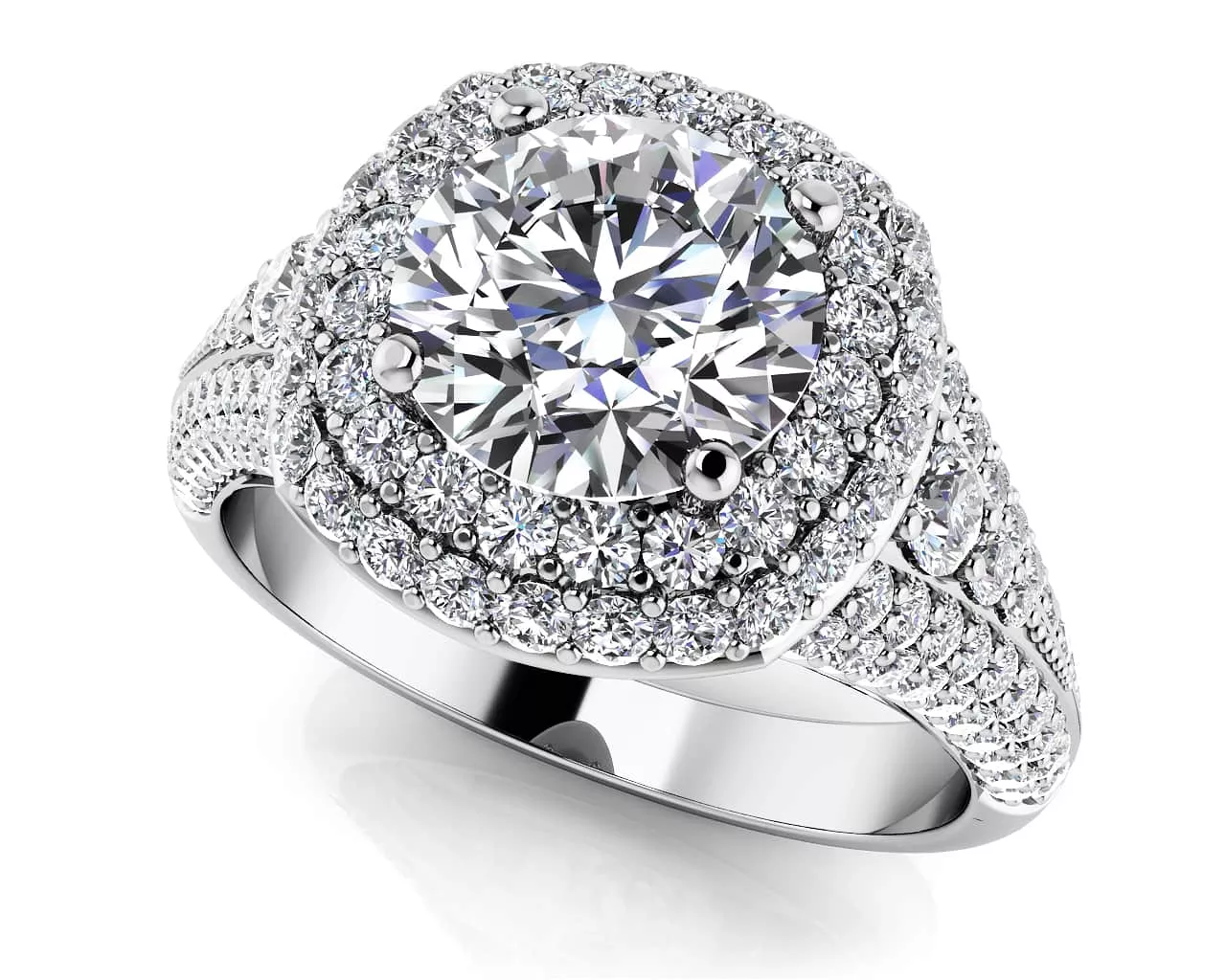 Deluxe Double Halo Diamond Engagement Ring 1.66 Carat Total Weight