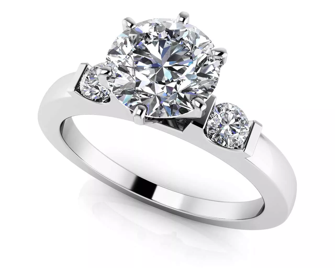 Diamond Side Accent Solitaire Ring 0.84 Carat Total Weight