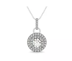 Double Halo Ring Style Bail Diamond Pendant 1.06 Carat Total Weight