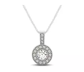 Drop Diamond Bezel Halo Pendant .90 Carat Total Weight