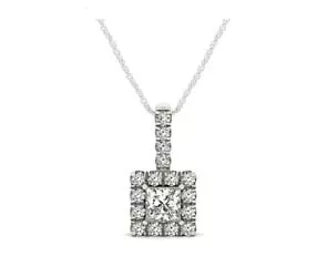 Drop Four Prong Halo Princess Cut Diamond Pendant 3 /4 Carat Total Weight