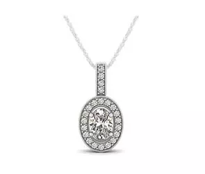 Drop Halo Oval Cut Diamond Bezel Pendant 3 /4 Carat Total Weight