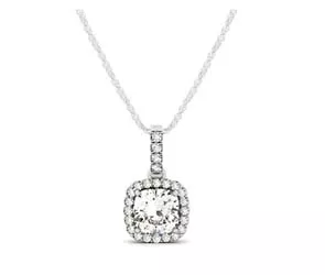Drop Three Prong Halo Cushion Cut Diamond Pendant 0.66 Carat Total Weight