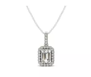 Drop Three Prong Halo Emerald Cut Diamond Pendant 3 /8 Carat Total Weight