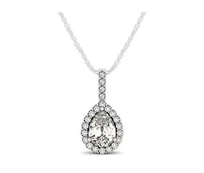 Drop Three Prong Halo Pear Diamond Pendant 1.18 Carat Total Weight