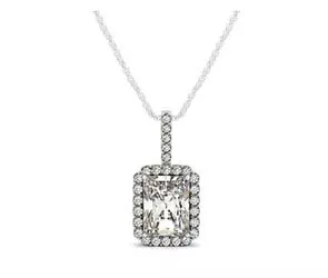 Drop Three Prong Halo Radiant Diamond Pendant 1.19 Carat Total Weight