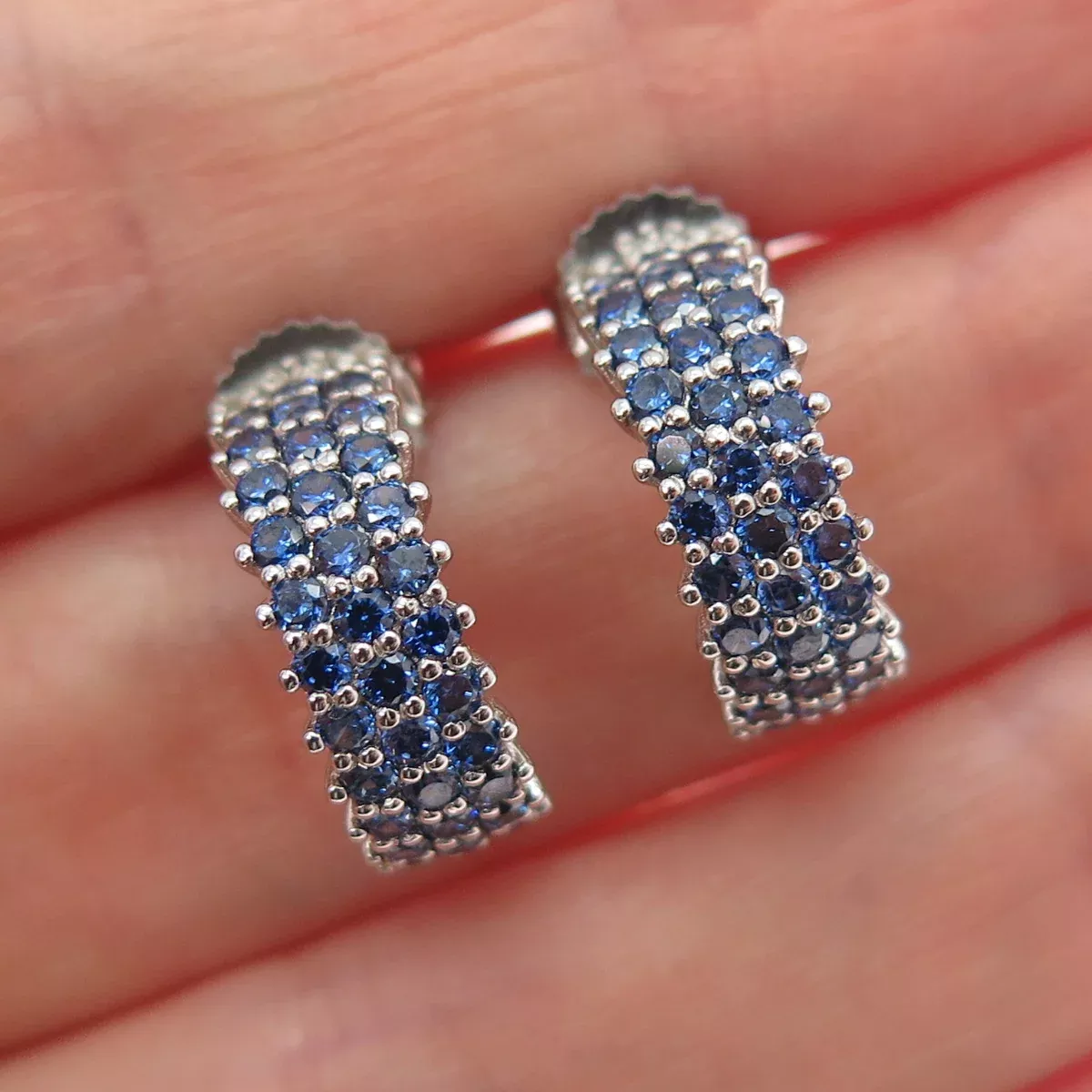 DSMK 925 Sterling Silver Round-Cut Blue C Z Half Hoop Earrings