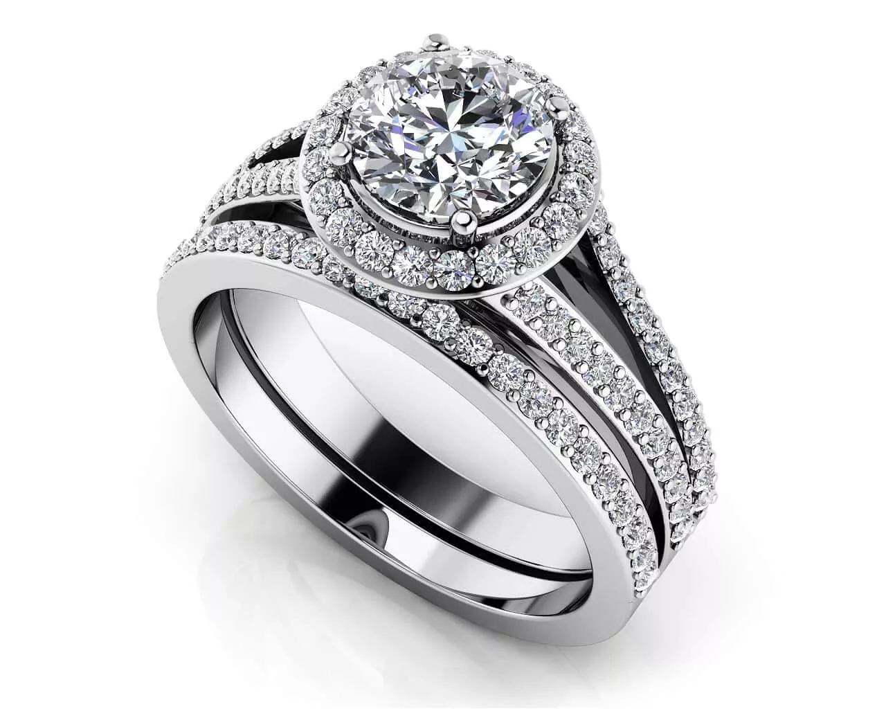 Elegant Split Shank Bridal Set Ring 1.38 Carat Total Weight