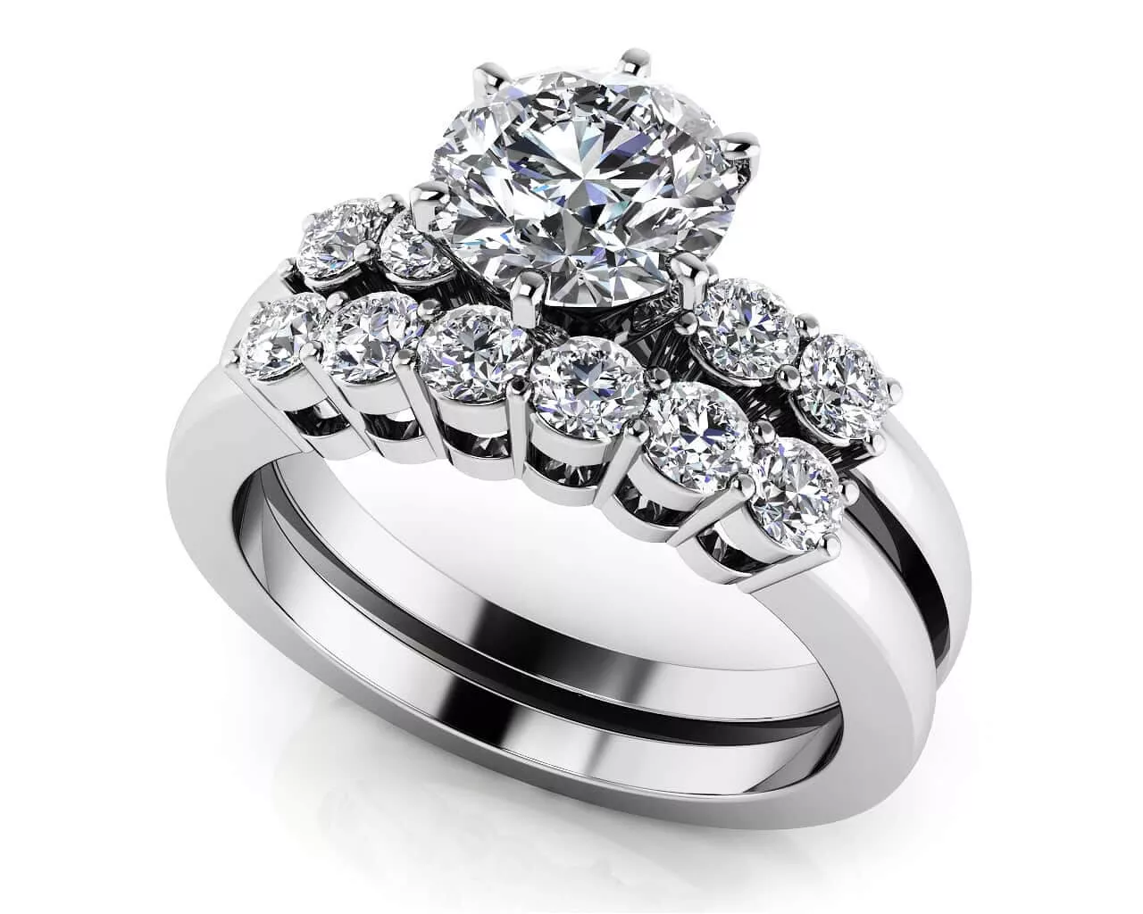 Five Across 6 Prong Engagement Ring 3 /4 Carat Total Weight