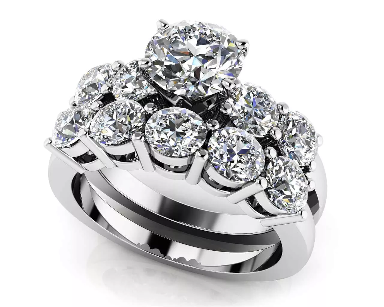 Four Prong Five Across Bridal Set Ring 2.39 Carat Total Weight