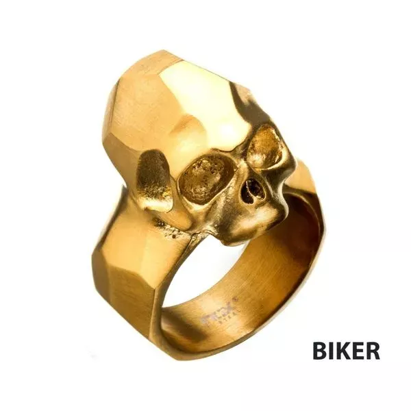 Geometric Style Brushed Gold IP Skull Rings