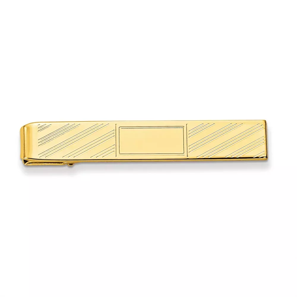 Gold-Plated Men's Tie Bar with Polished Finish and Engravable Center
