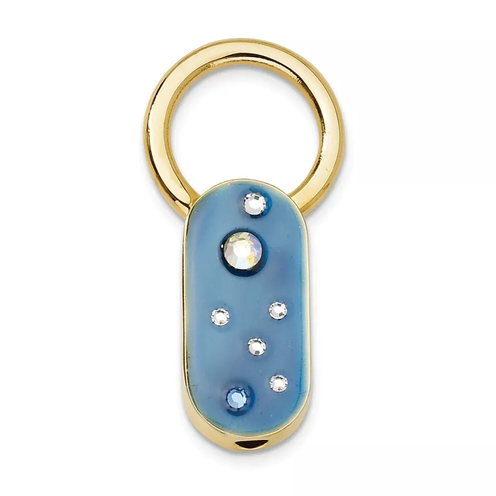 Gold-tone Women's Key Ring with Blue Enamel and Crystals
