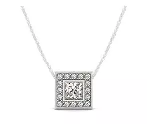 Hover Princess Bezel Diamond Halo Pendant 1 /5 Carat Total Weight
