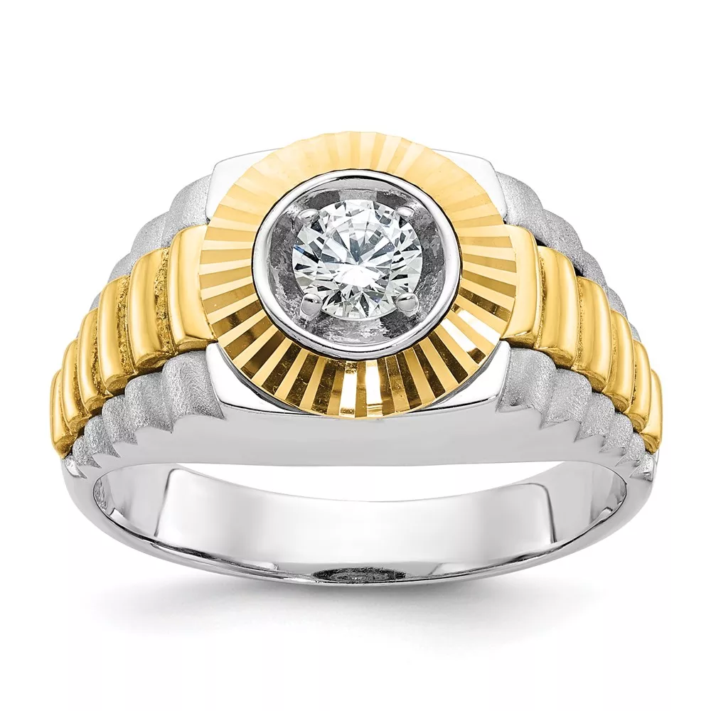 IBGoodman 10k Two-tone Men’s Polished Satin and Textured 3/8 Carat A Quality Diamond Ring