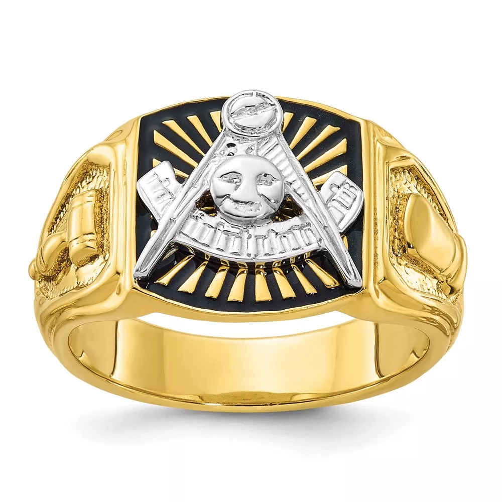 IBGoodman 10k Two-tone Men’s Polished and Textured with Black Enamel Past Master Masonic Ring