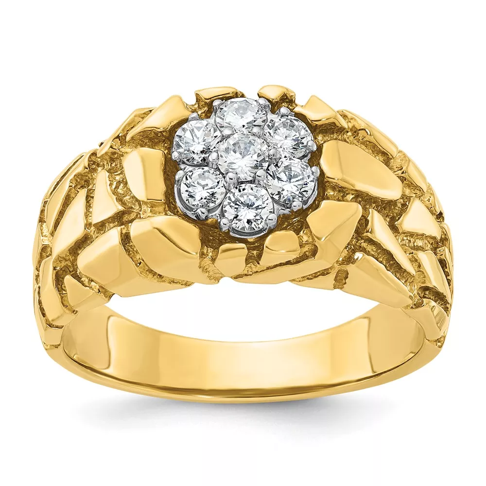 IBGoodman 14k Two-Tone 1/2 carat Lab Grown Diamond VS/SI+ G+ Complete Men’s Textured Cluster Nugget Ring