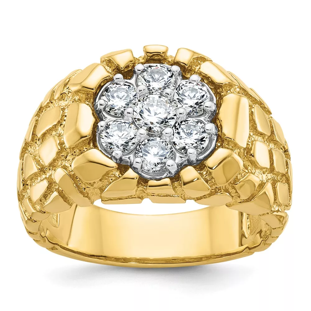 IBGoodman 14k Two-Tone 1 carat Lab Grown Diamond VS/SI+ G+ Complete Men’s Textured Cluster Nugget Ring