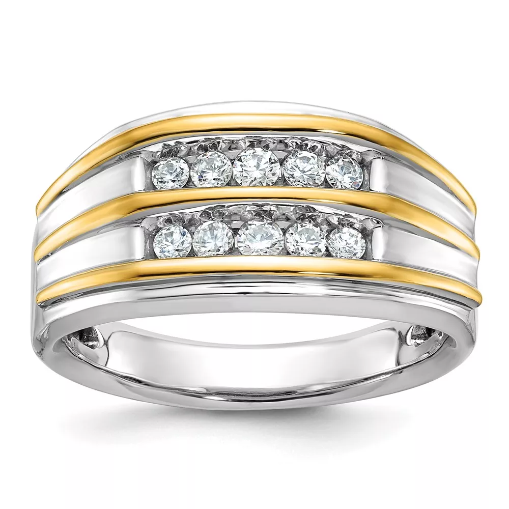 IBGoodman 14k Two-tone Men’s Polished 2-Row 1/2 Carat AA Quality Diamond Ring