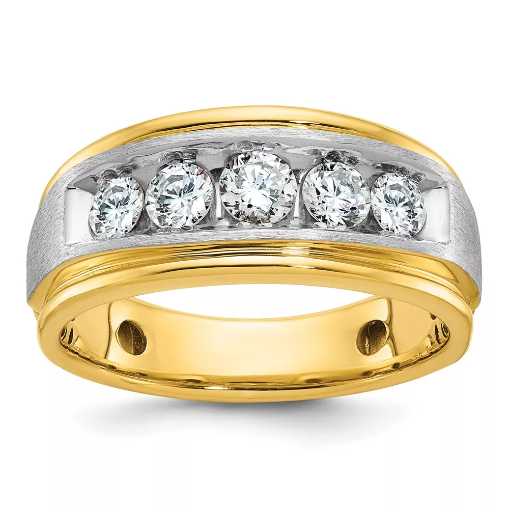IBGoodman 14k Two-tone Men’s Polished Satin and Grooved 5-Stone Ring Mounting