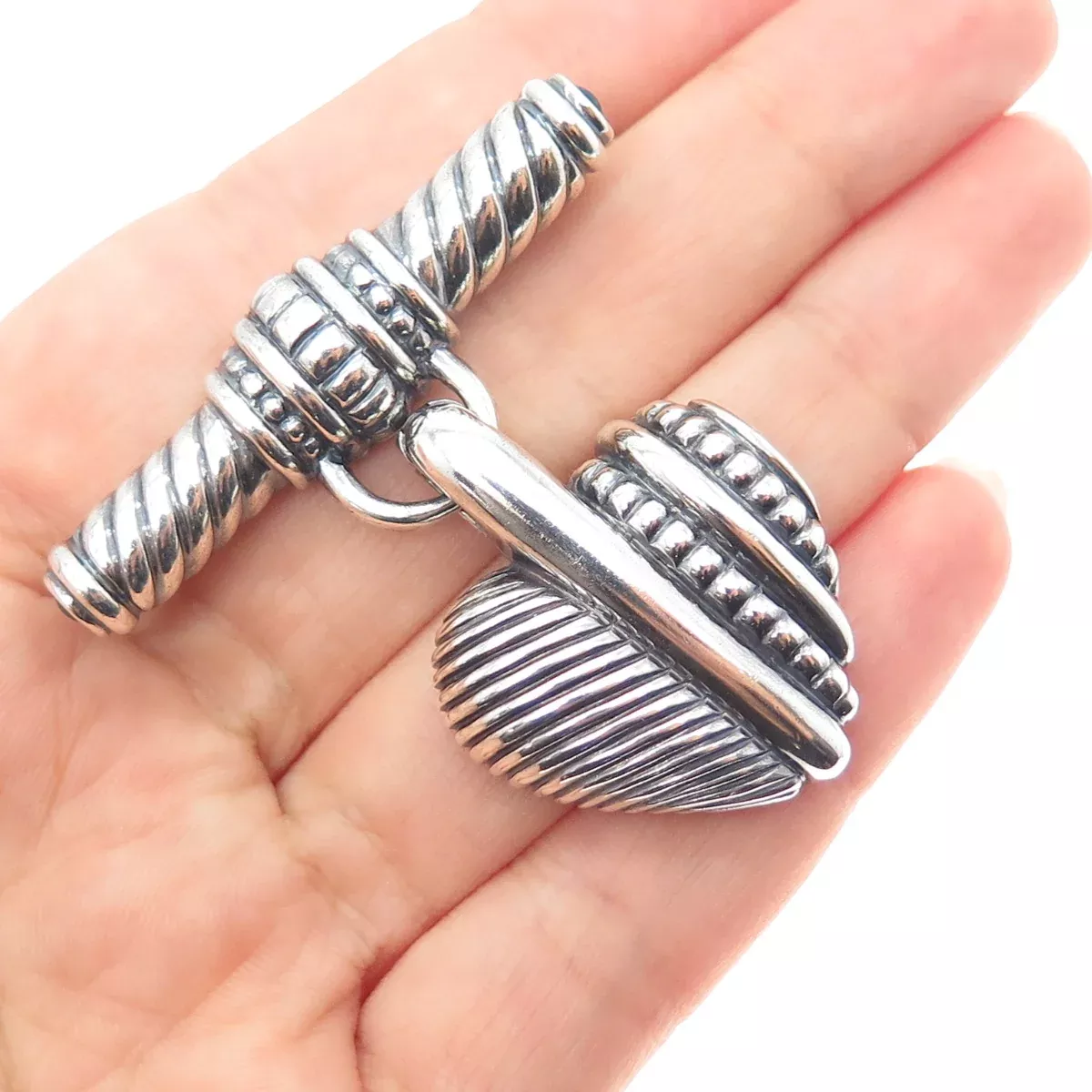 JUDITH RIPKA 925 Sterling Silver Vintage Heart Oxidized Pin Brooch
