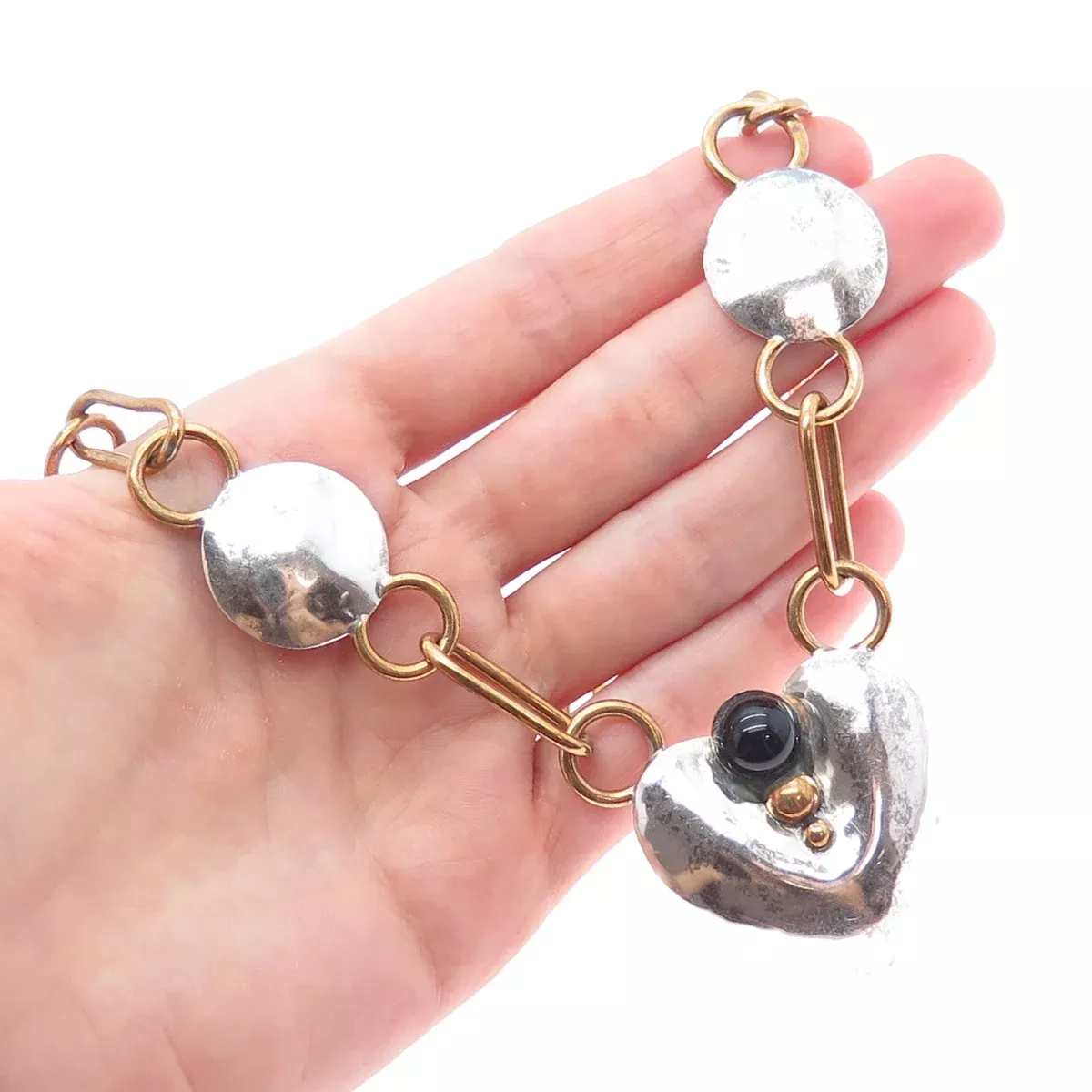 LOUIS BOOTH 925 Sterling Silver 2-Tone Vintage Modernist Heart Necklace 18