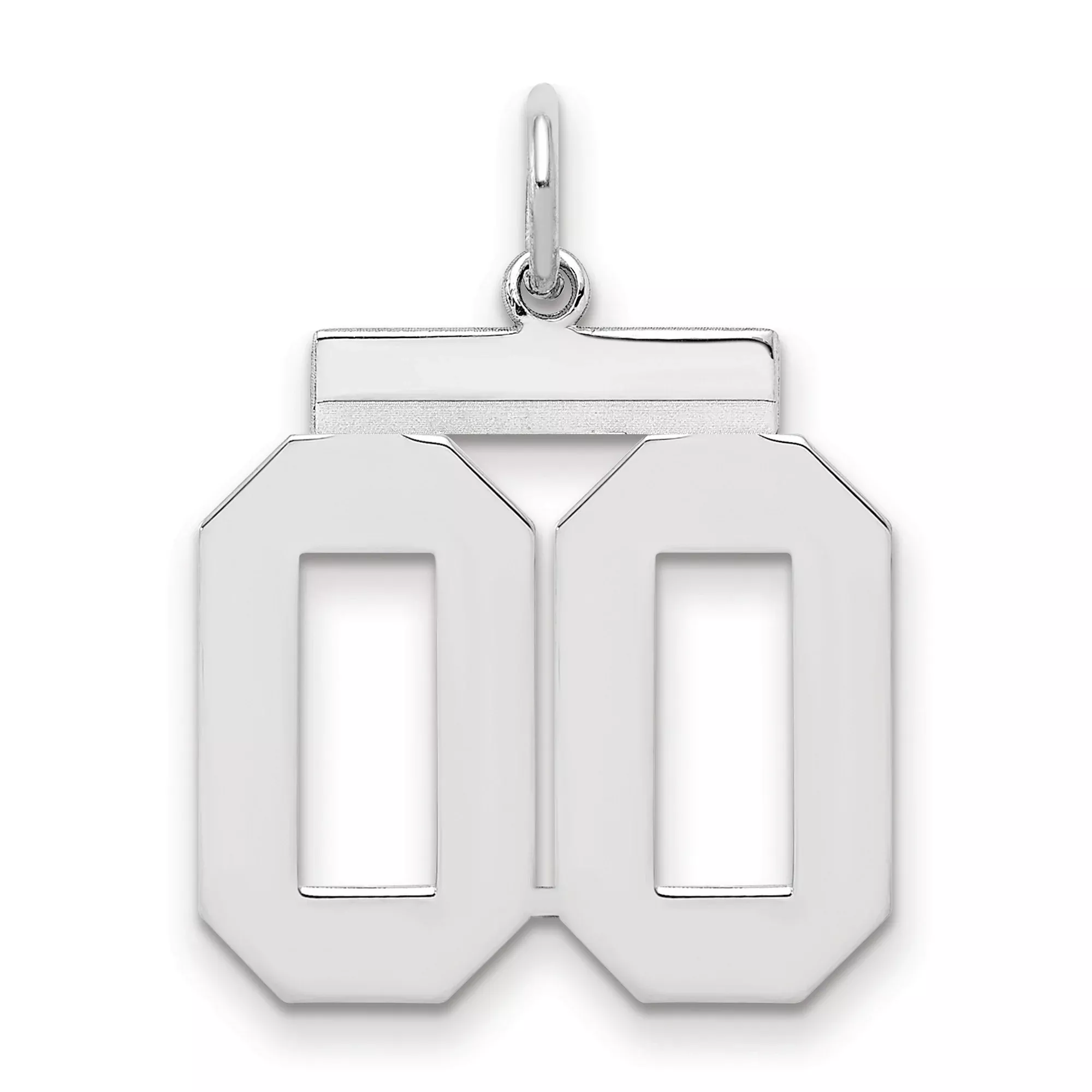 Medium Polish Number Double 00 with Top Charm Pendant in Real 925 Sterling Silver